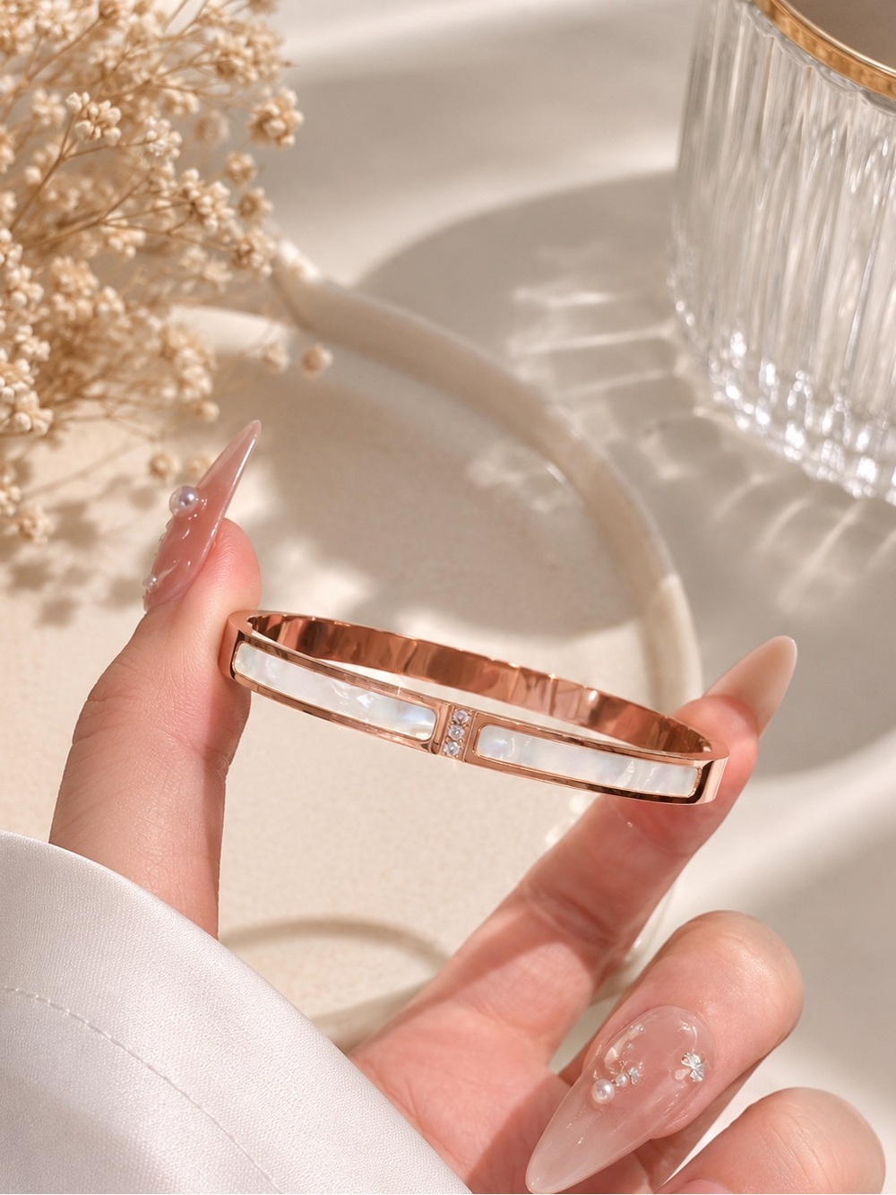 18K Rose Gold Plated Mother of Pearl Bangle – NWT